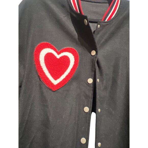 Shein Black Varsity Jacket With Heart Patch Size M Polyester For Women - Picture 3 of 5